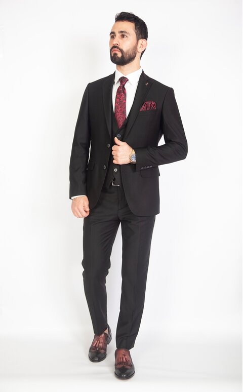 Černý pánský oblek Slim Fit s vestou, model George