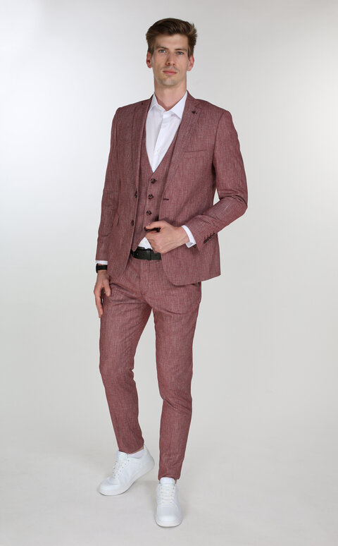 Cihlový pánský oblek Slim Fit s vestou, model Bruno