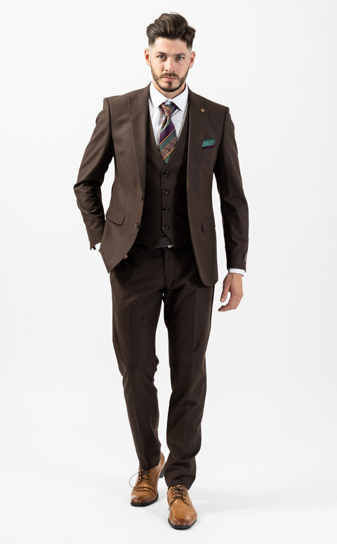 Hnědý pánský oblek Slim Fit s vestou, model Mathias