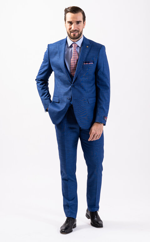 Modrý pánský oblek Slim Fit s vestou, model Malcolm