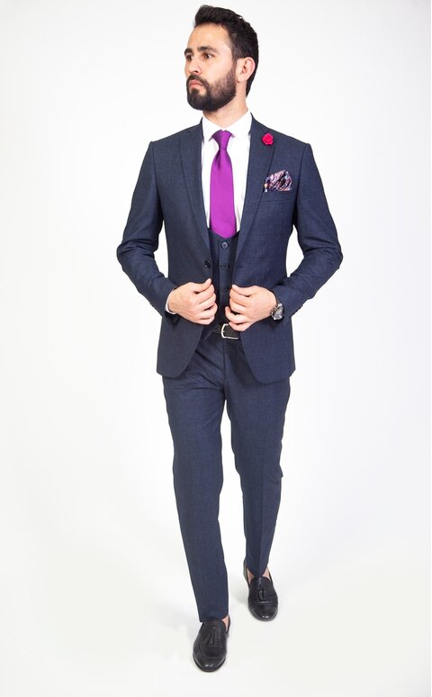 Modrý trojdílný pánský oblek Slim Fit, model Michael