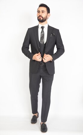 Antracitově šedý pánský oblek s vestou Slim Fit, model Luis