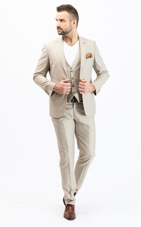 Béžový pánský oblek Slim Fit s vestou, model Stuart