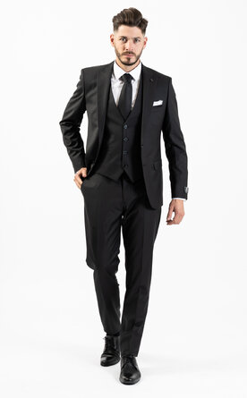Černý pánský oblek Slim Fit s vestou, model Arthur