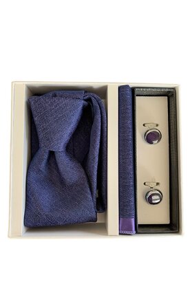 Dárkový set kravata, kapesník a manžetové knoflíčky - fialová