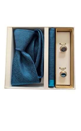 Dárkový set kravata, kapesník a manžetové knoflíčky - modrá