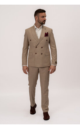 Dvouřadý béžový pánský oblek Slim Fit, model Salvatore