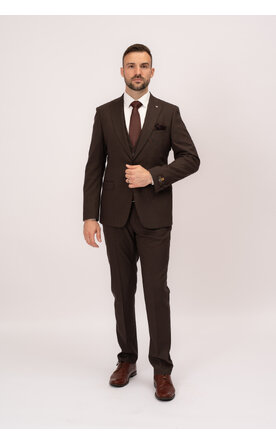 Hnědý pánský oblek Slim Fit s vestou, model Dorian