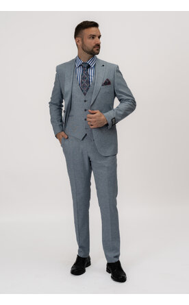 Lněný světle modrý pánský oblek Slim Fit s vestou, model Magnus