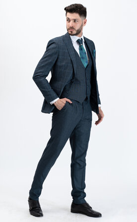 Modrý pánský oblek Slim Fit s vestou, model Giovanni