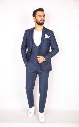Modrý trojdílný pánský oblek Slim Fit, model Thomas