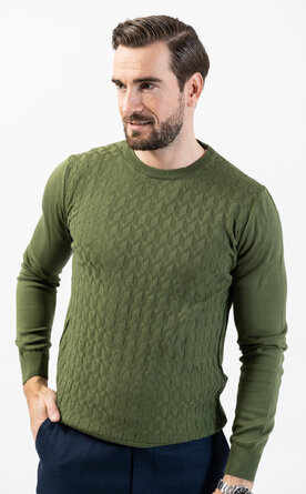 Olivově zelený pánský svetr se vzorem