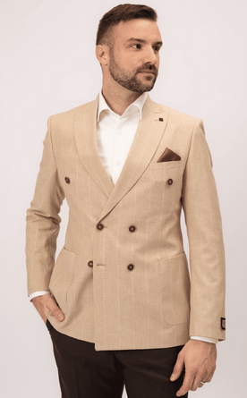Pruhované béžové pánské sako Slim Fit