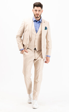 Světle béžový pánský oblek Slim Fit s vestou, model Jay