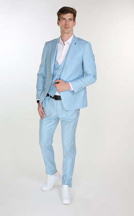 Světle modrý pánský oblek Slim Fit s vestou, model Elliot