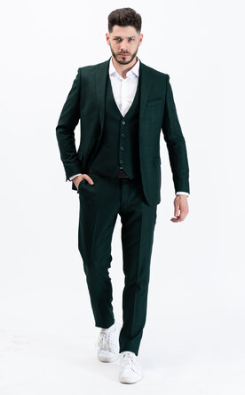 Tmavě zelený pánský oblek Slim Fit s vestou, model Theo