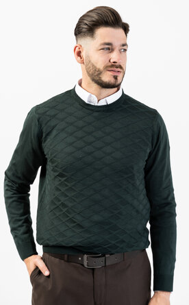 Tmavě zelený pánský svetr se vzorem