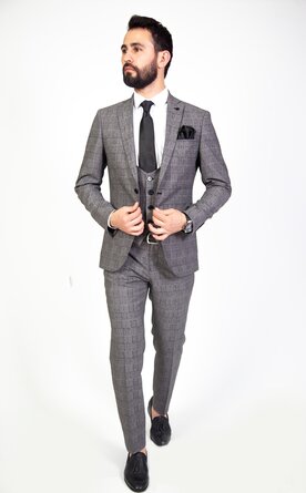 Trojdílný šedý pánský oblek Slim Fit, model Martin