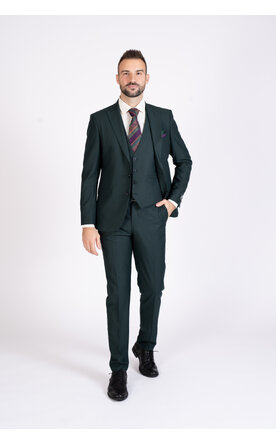 Zelený pánský oblek bez vzoru Slim Fit s vestou, model Patrick